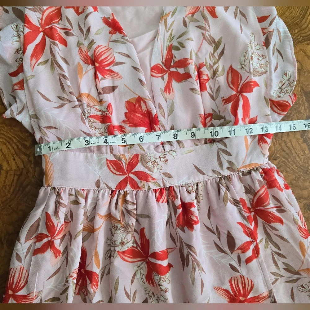 Pink Lily Floral Ruffle Sleeve Faux Wrap Womens Maxi Dress, Size Medium - Picture 10 of 11